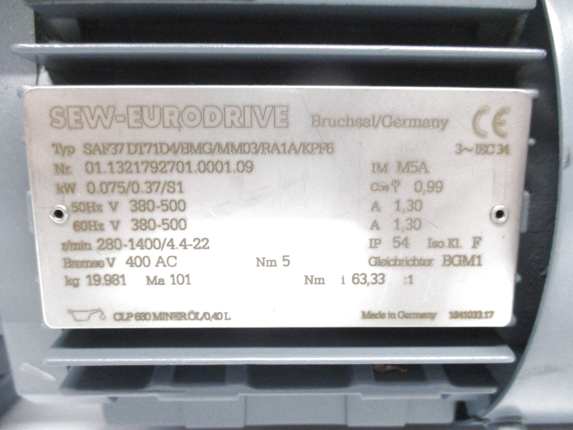 SEW EURODRIVE SAF37DT71D4/BMG/MM03/RA1A/KPF6 NSMP
