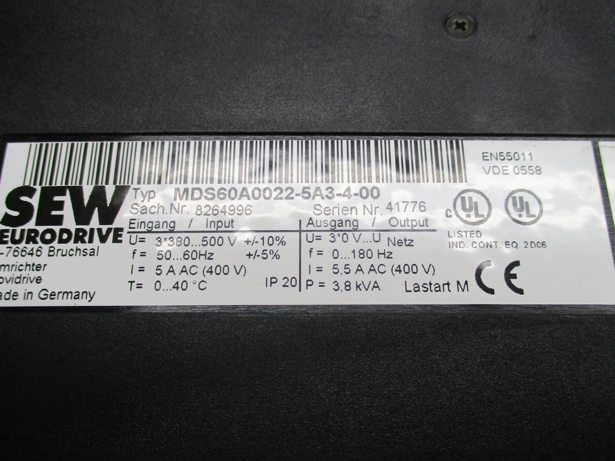 SEW EURODRIVE MDS60A0022-5A3-4-00 (AS PICTURED) UNMP