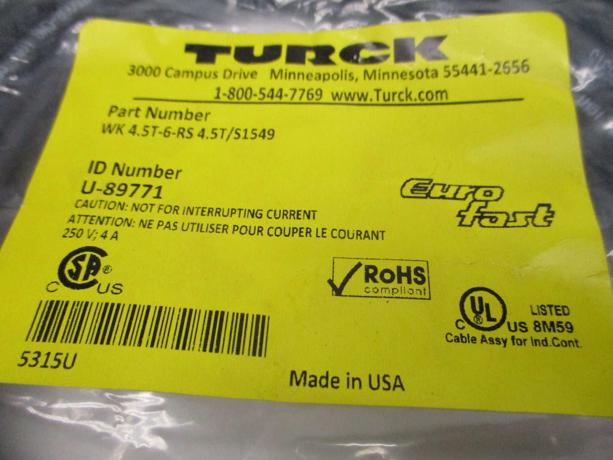 TURCK WK4.5T-6-RS4.5T/S1549 NSMP