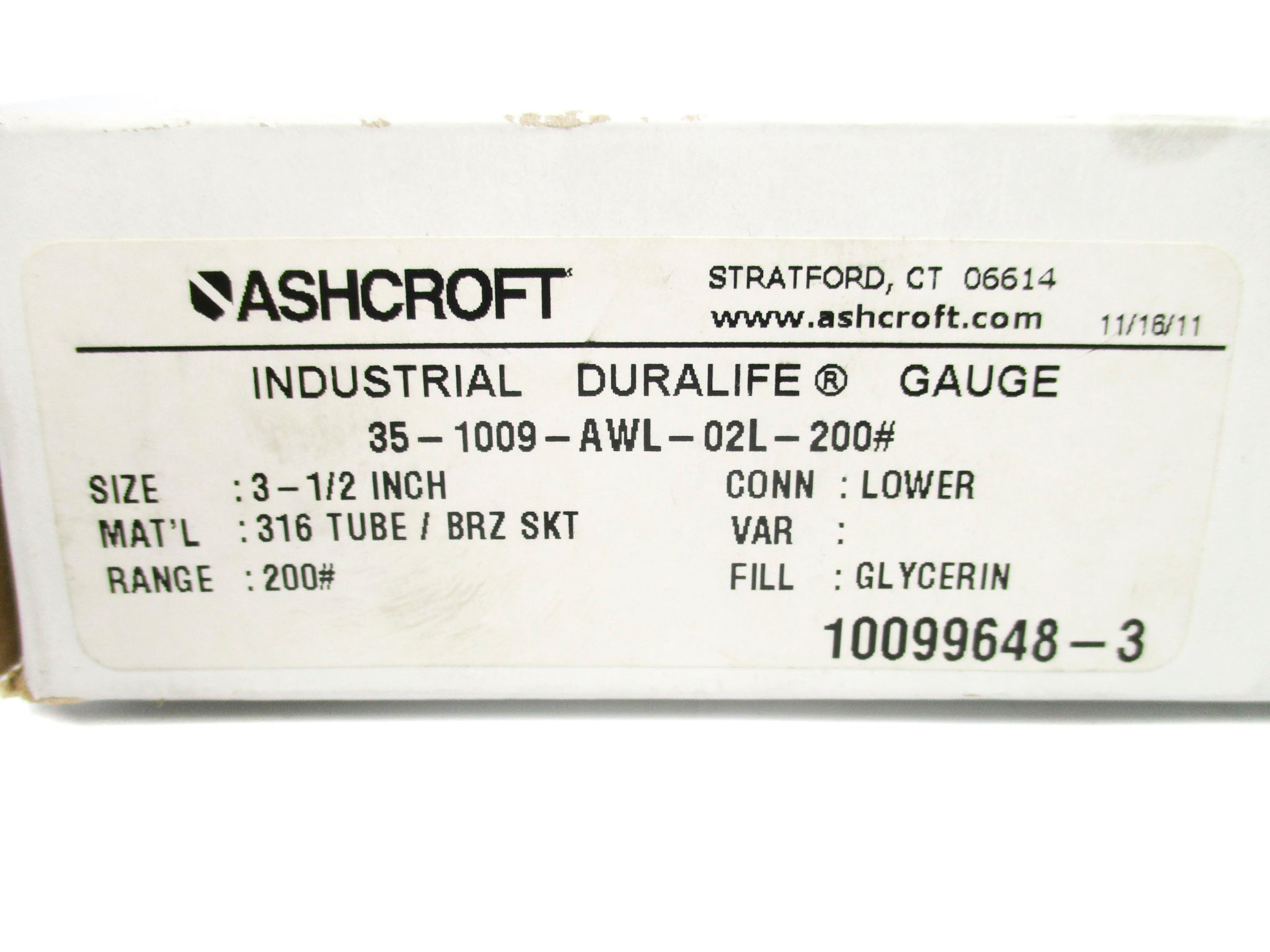 ASHCROFT 35-1009-AWL-02L-200# 200PSI NSMP