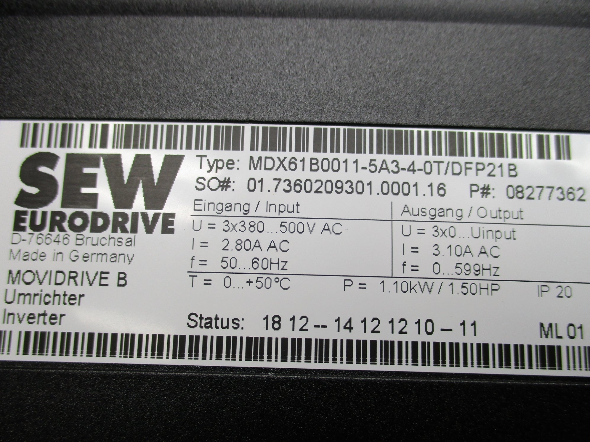 SEW EURODRIVE MDX61B0011-5A3-0T/DFP21B NSMP