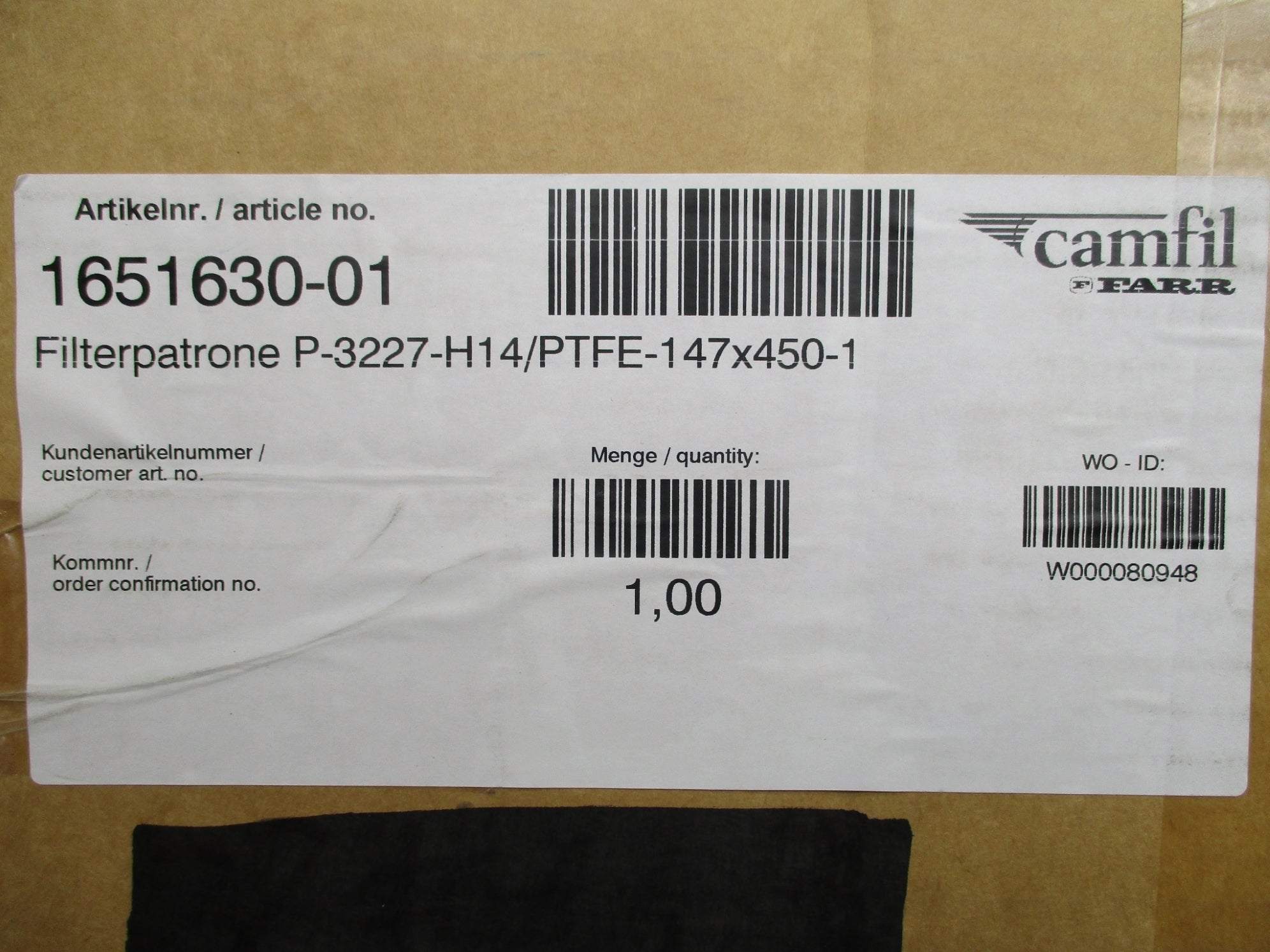 CAMFIL FARR 1651630-01 P-3227-H14/PTFE-147x450-1 NSMP