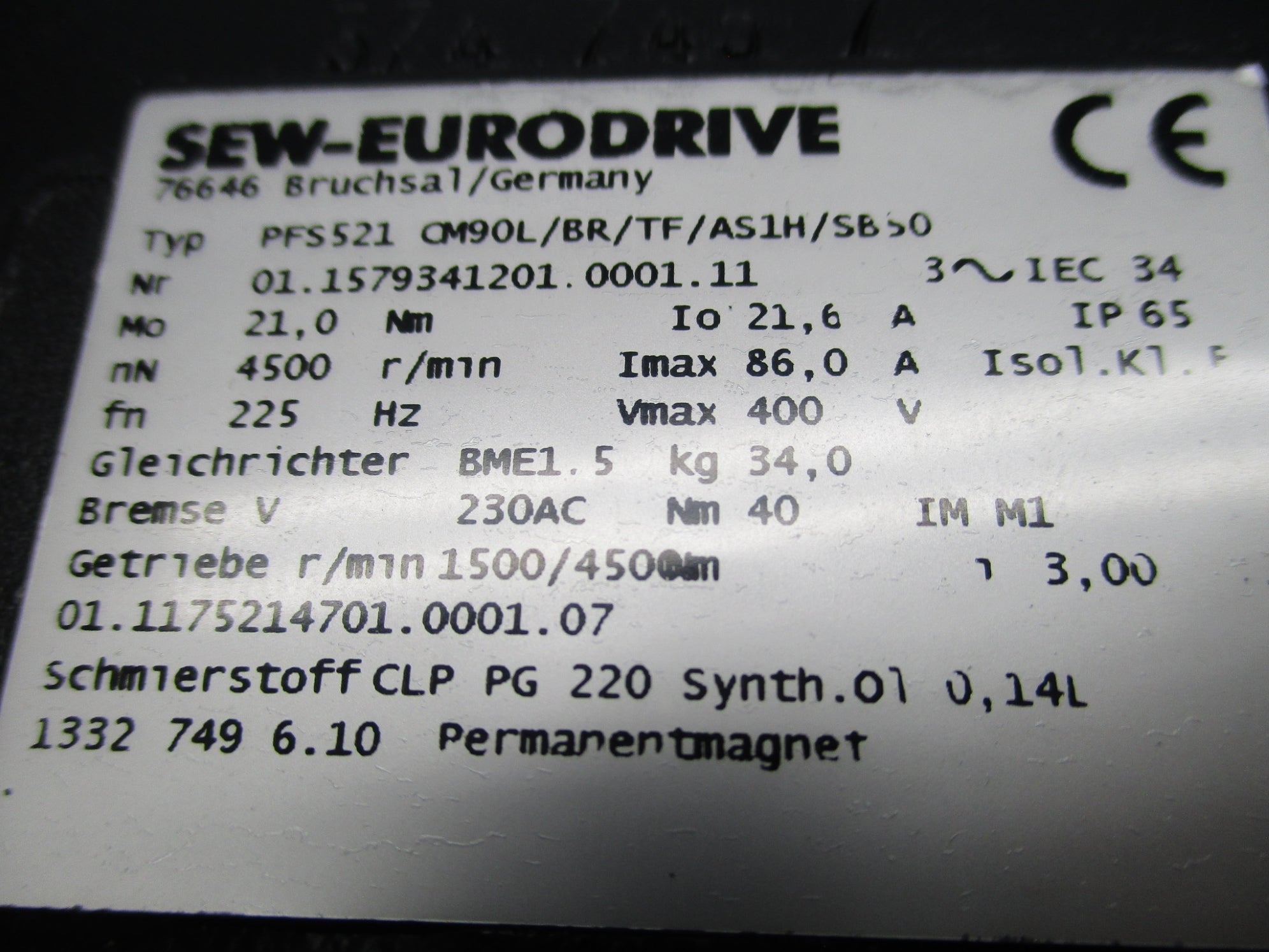 SEW-EURODRIVE PFS521CM90L/BR/TF/AS1H/SB50 NSNP