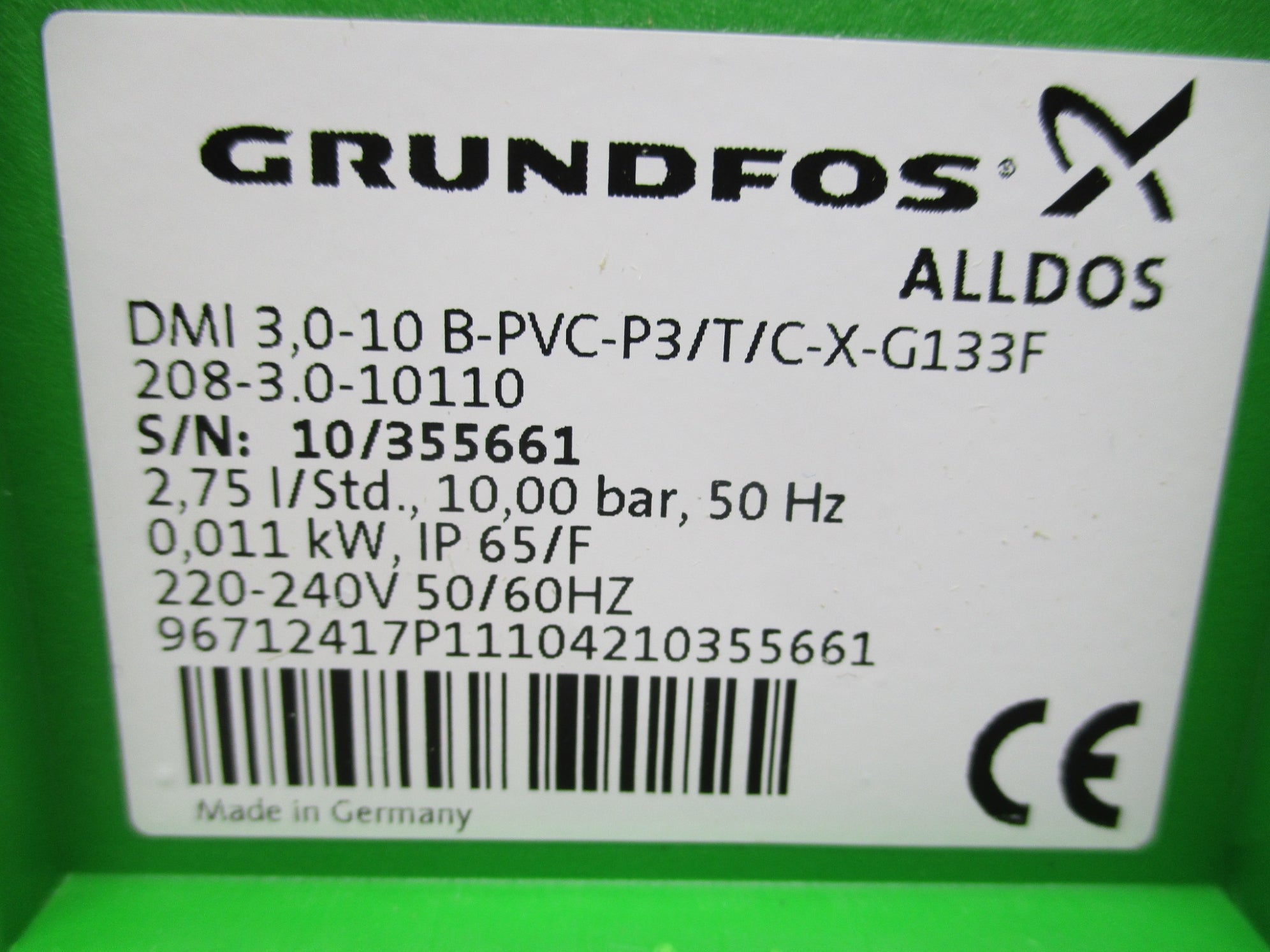 GRUNDFOS 96712417 DMI3.0-10B-PVC-P3/T/C-XG133F NSMP