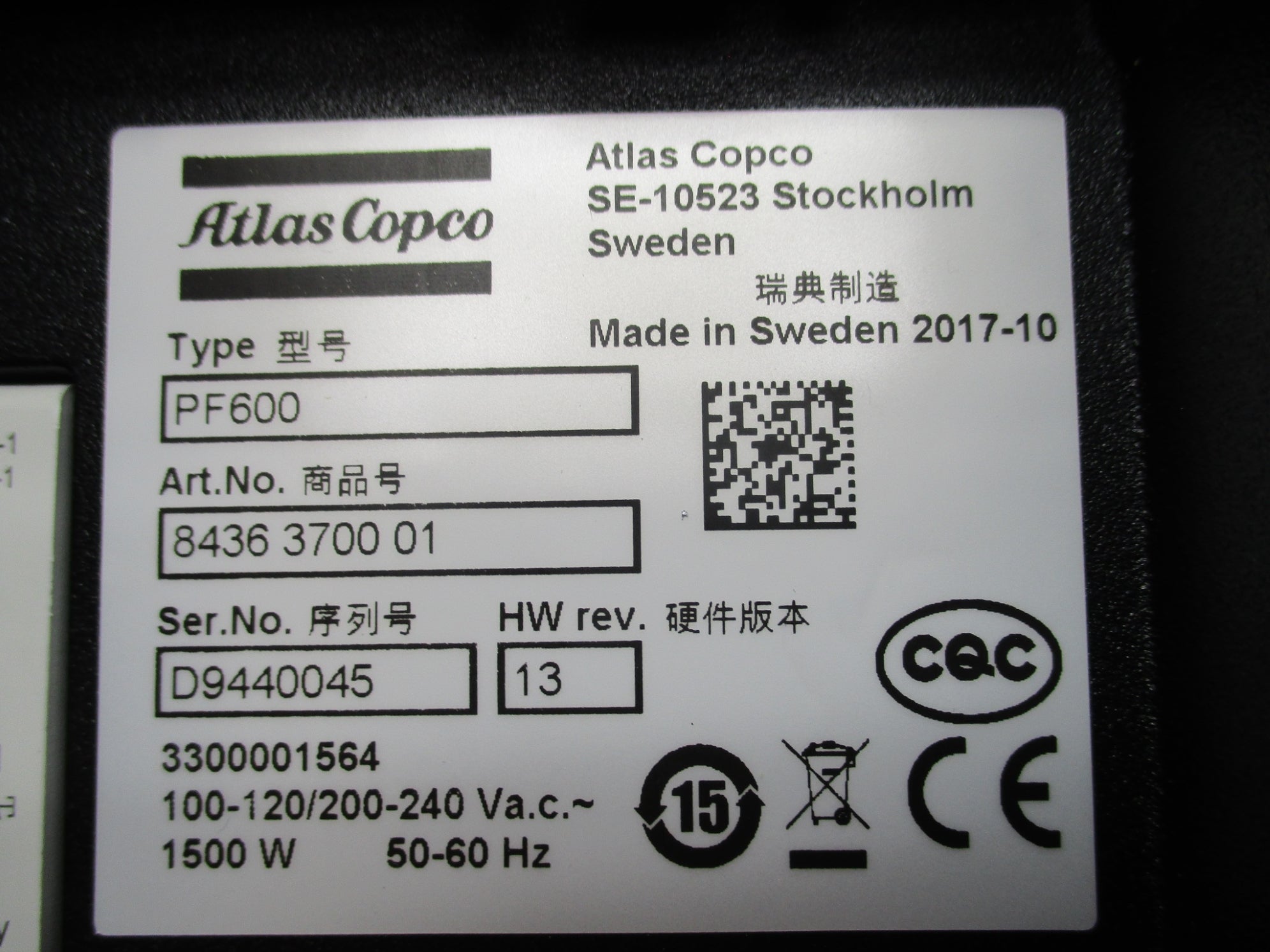 ATLAS COPCO 8436370001 PF600 NSMP