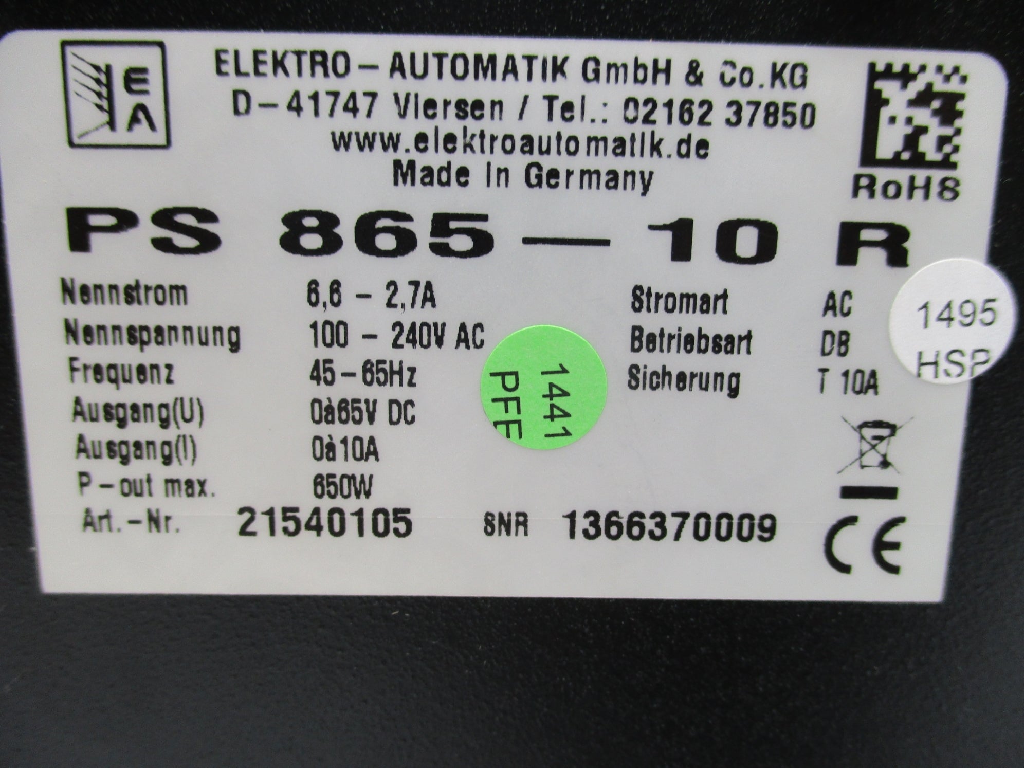 ELEKTRO AUTOMATION PS865-10R (AS PICTURED) NSNP