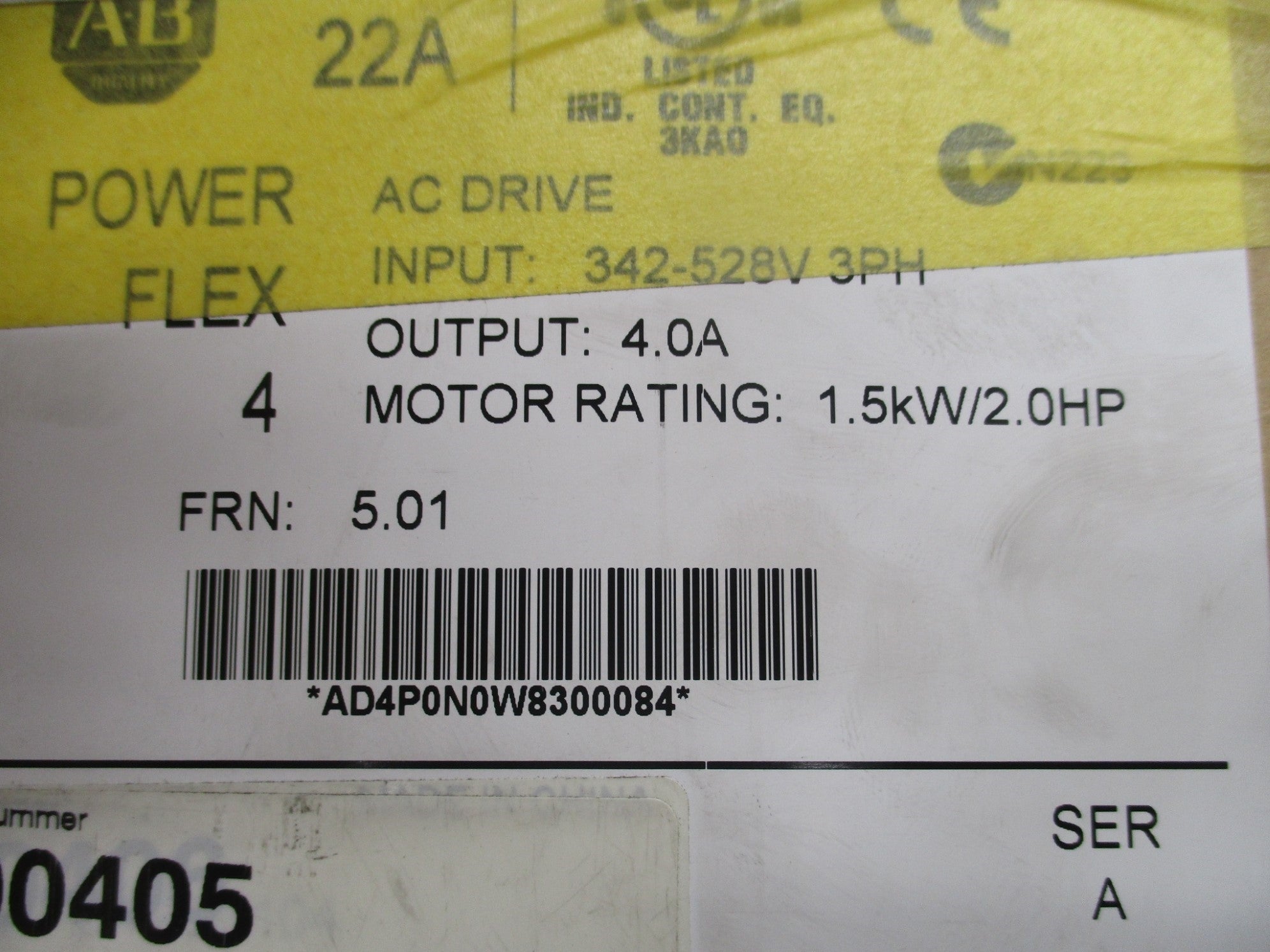 ALLEN BRADLEY 22A-D4P0N104 SER. A F/W 5.01 NSMP