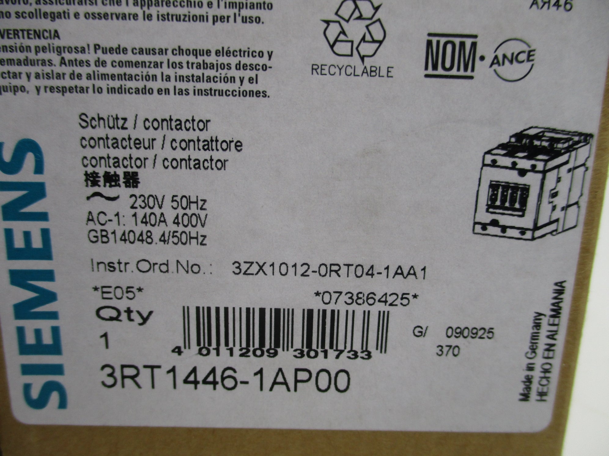 SIEMENS 3RT1446-1AP00 230V 140A NSMP