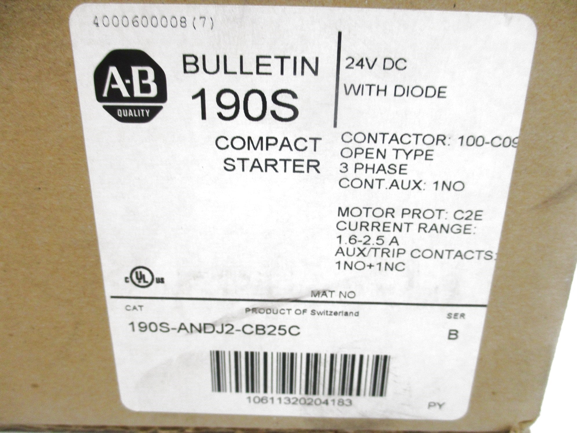 ALLEN BRADLEY 190S-ANDJ2-CB25C SER. B NSFS
