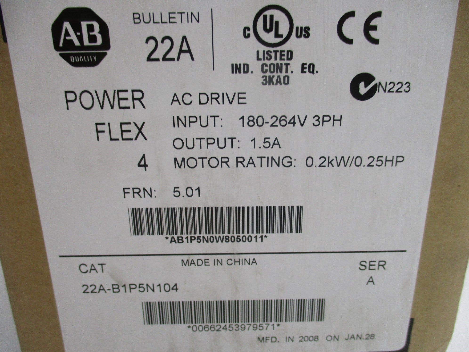 ALLEN BRADLEY 22A-B1P5N104 SER. A F/W 5.01 NSMP