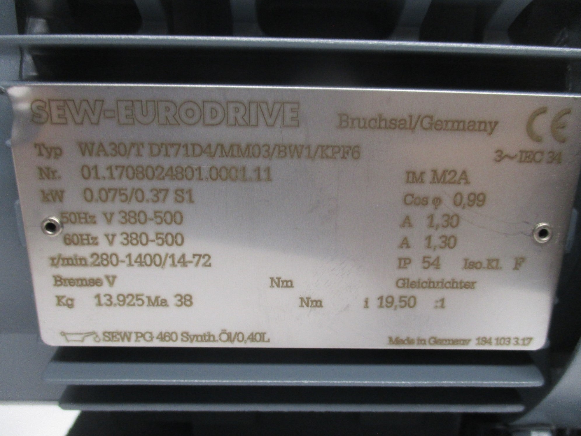 SEW EURODRIVE WA30/TDT71D4/MM03/BW1/KPF6 UNMP