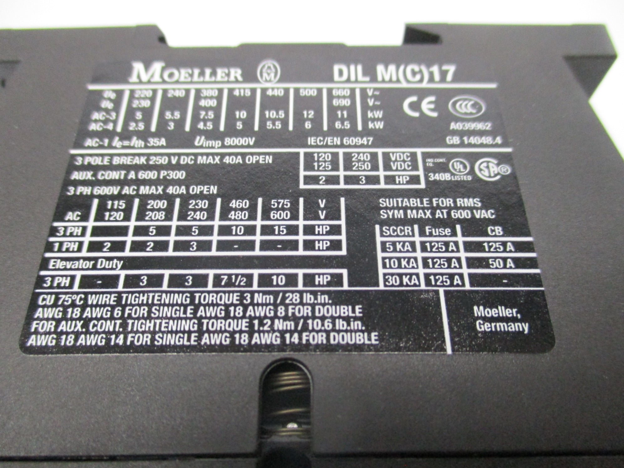 KLOCKNER MOELLER DILM17-22 230V50HZ/24060HZ NSMP