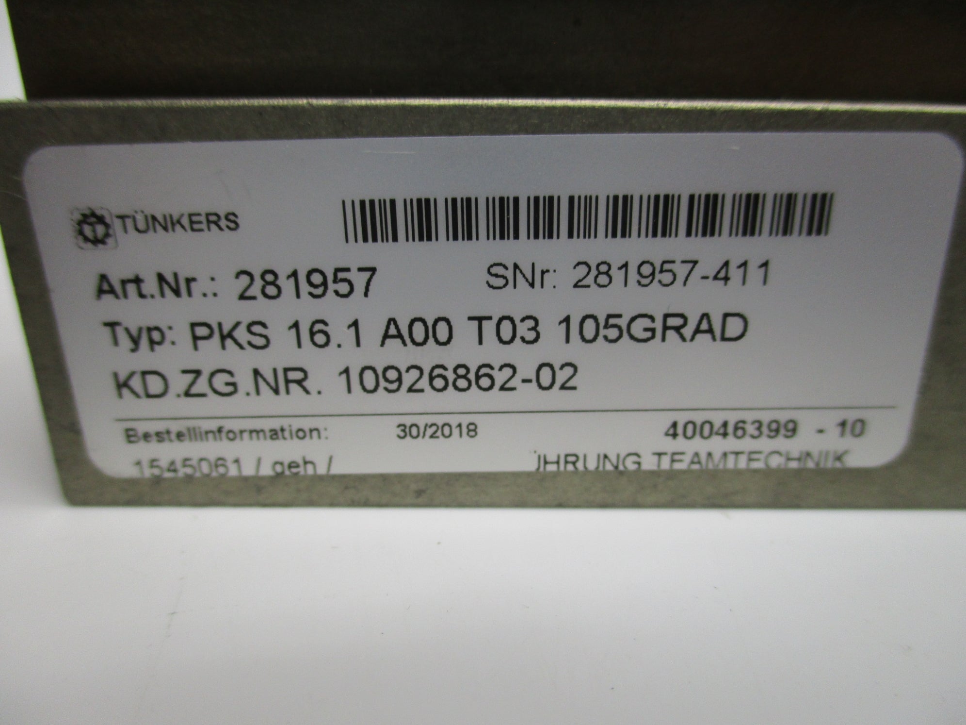 TUNKERS PKS16.1A00T03105GRAD NSNP