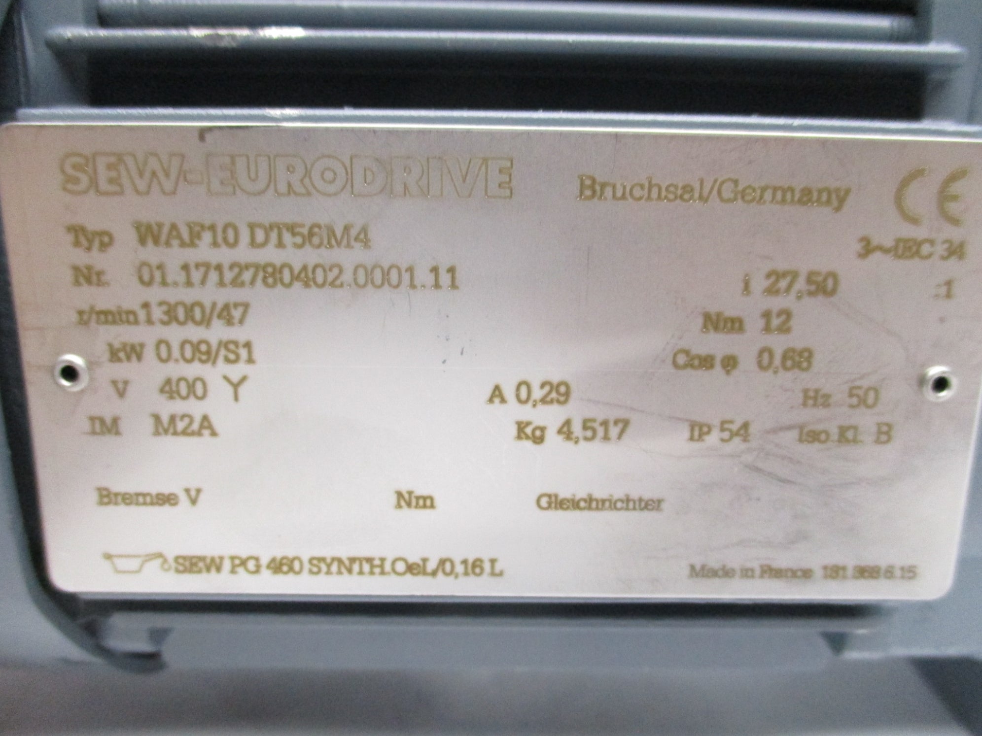 SEW-EURODRIVE WAF10DT56M4 (1300/47RPM) (AS PICTURED)  NSNP
