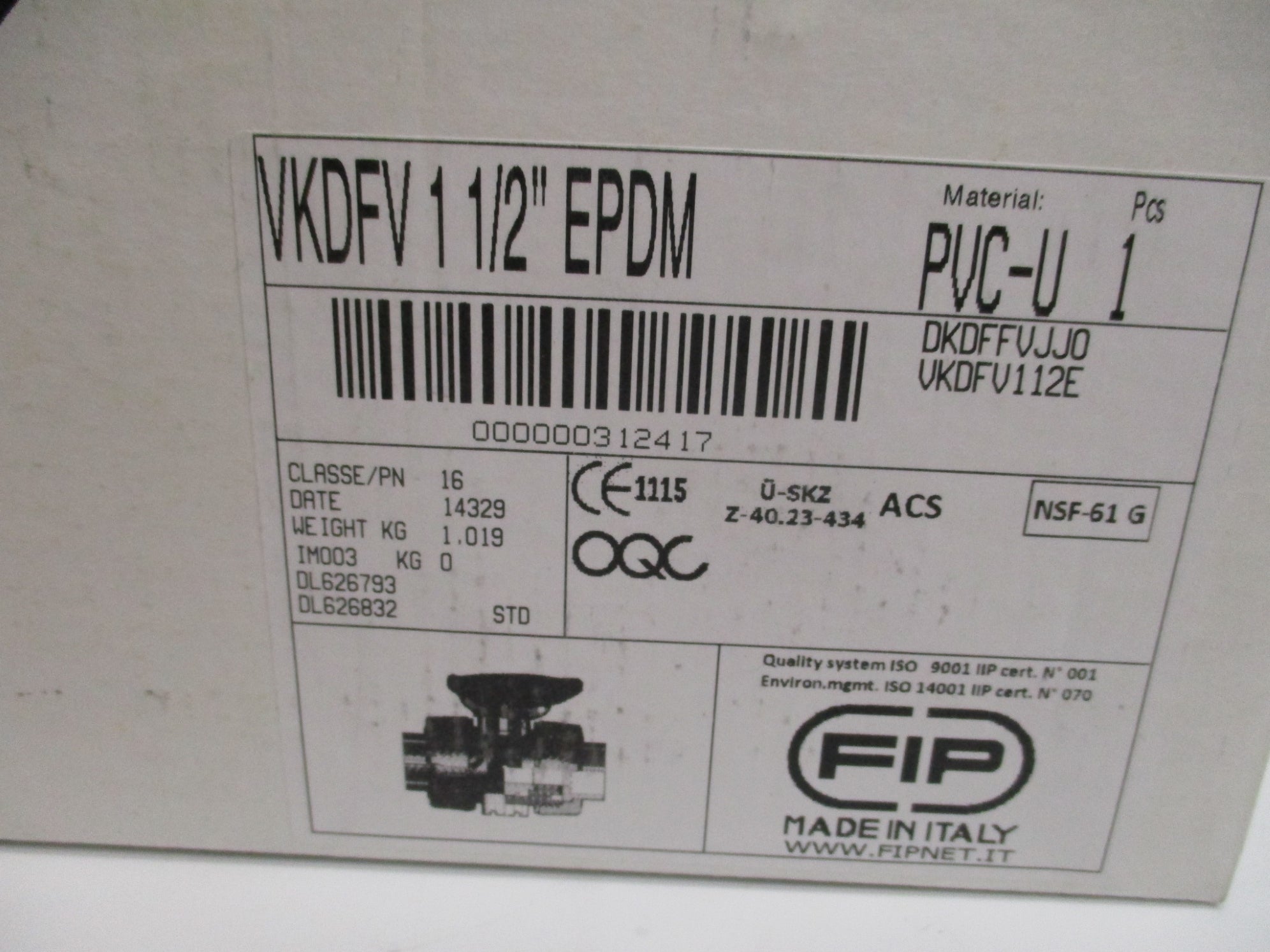 FIP VKDFV11/2"EPDM NSMP