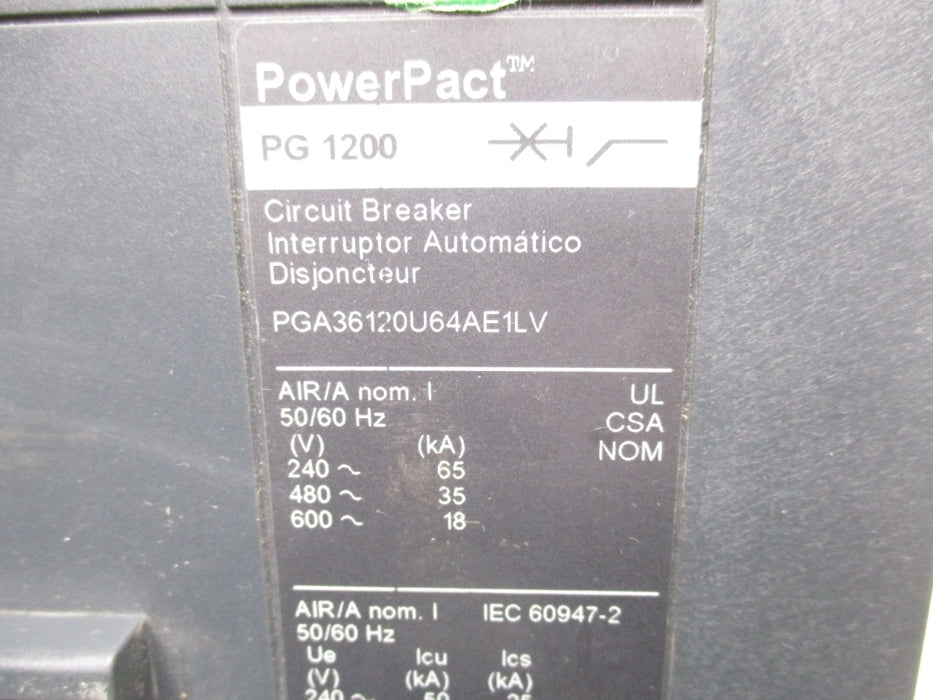SQUARE D PGA36120U64AE1LV SER. 1 600V 1200A (AS PICTURED) UNMP