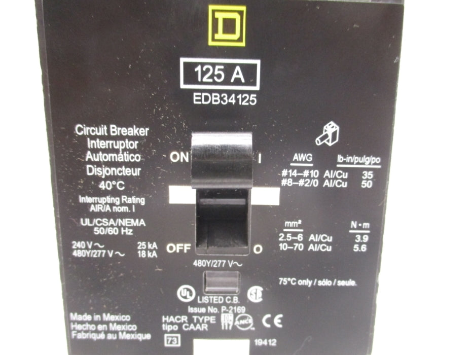 SQUARE D EDB34125 125A 277V NSMP