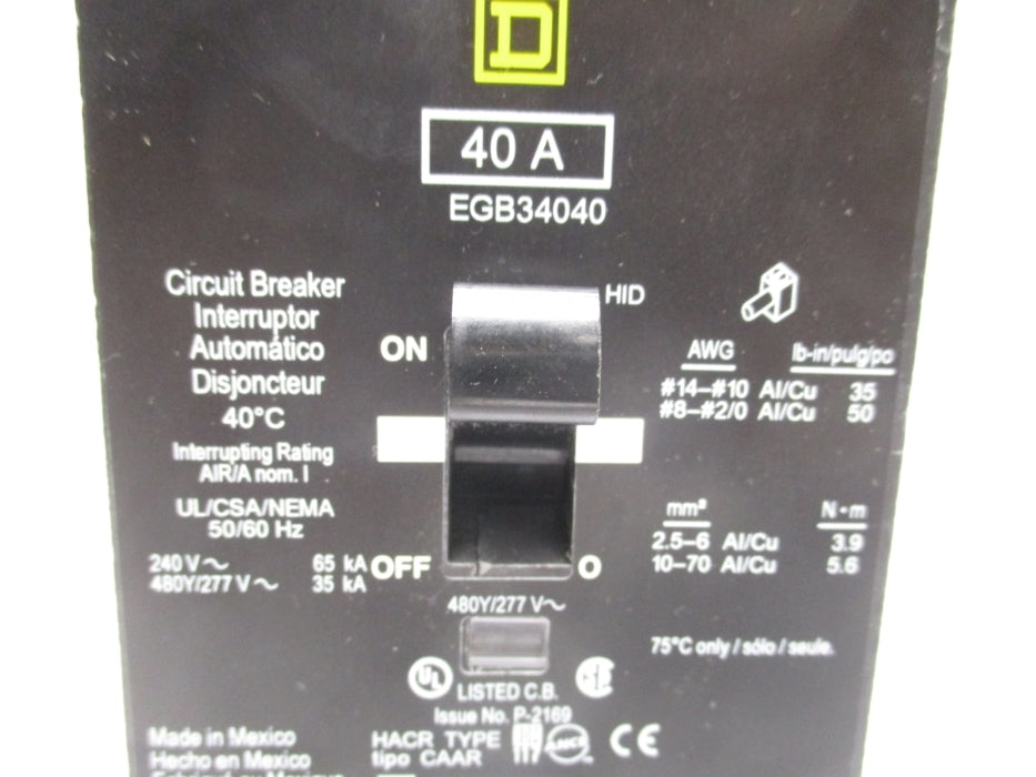 SQUARE D EGB34040 277V 40A NSMP