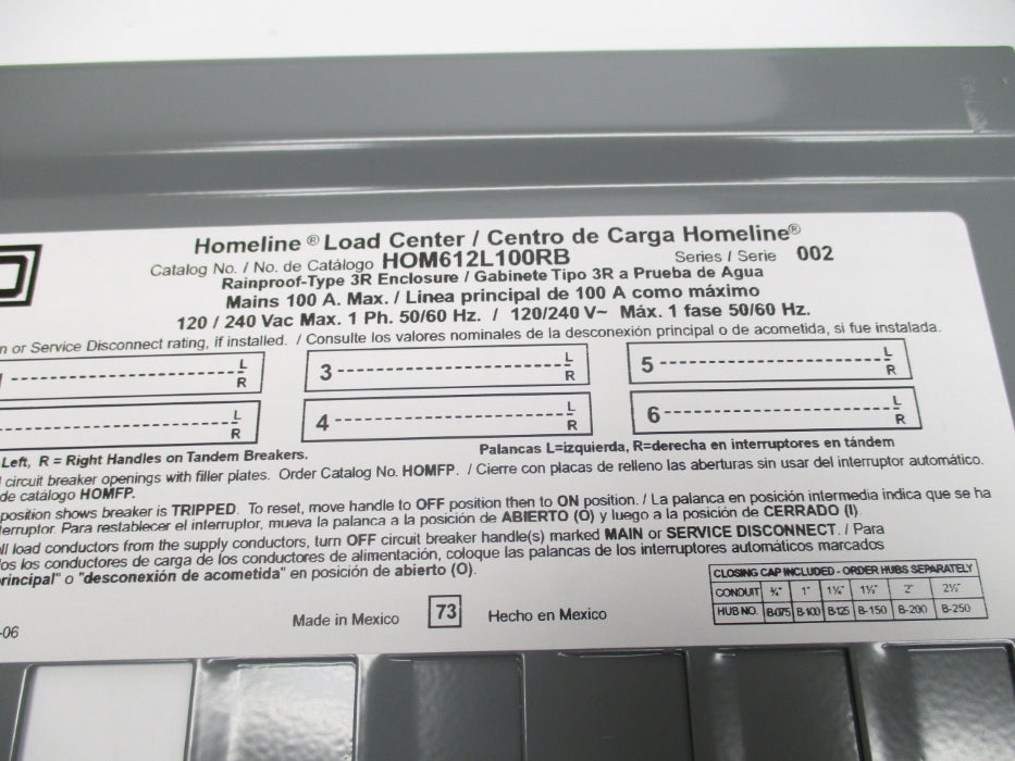 SQUARE D HOM612L100RBCP SER. 002 NSMP