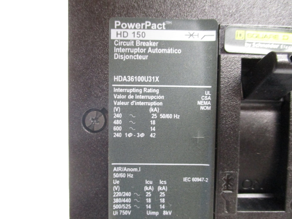 SQUARE D HDA36100U31X 100A 600V NSMP