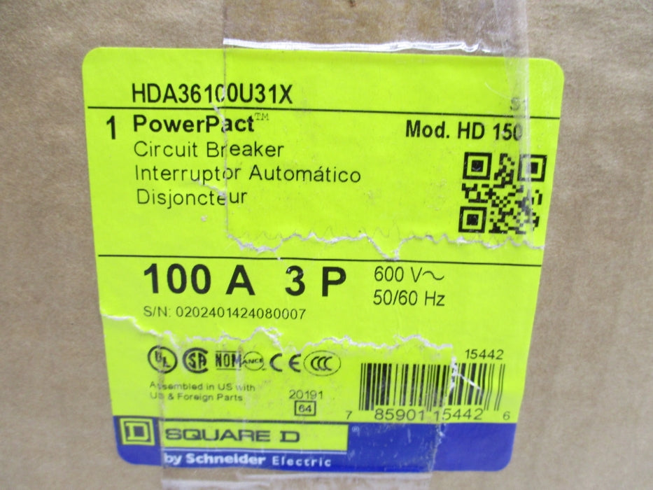 SQUARE D HDA36100U31X 100A 600V NSMP