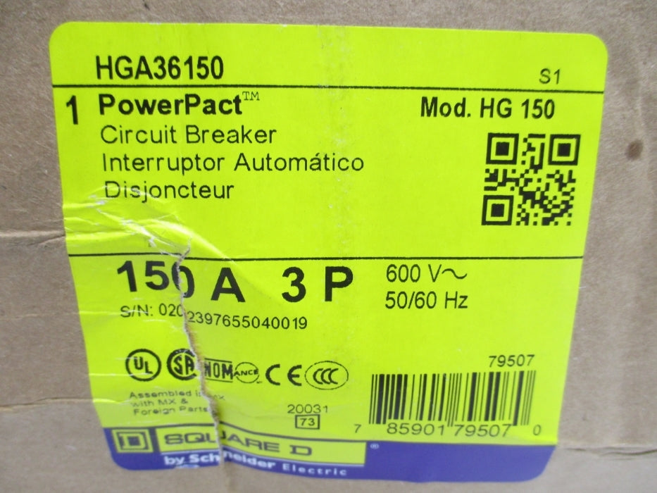 SQUARE D HGA36150 150A 600V NSMP