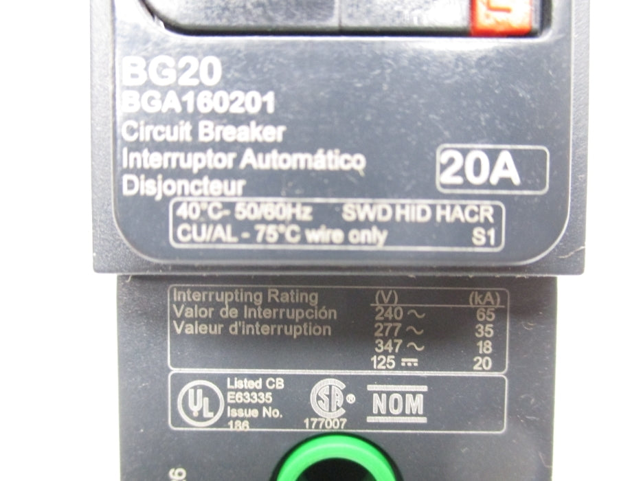 SQUARE D BGA160201 20A 277V NSMP