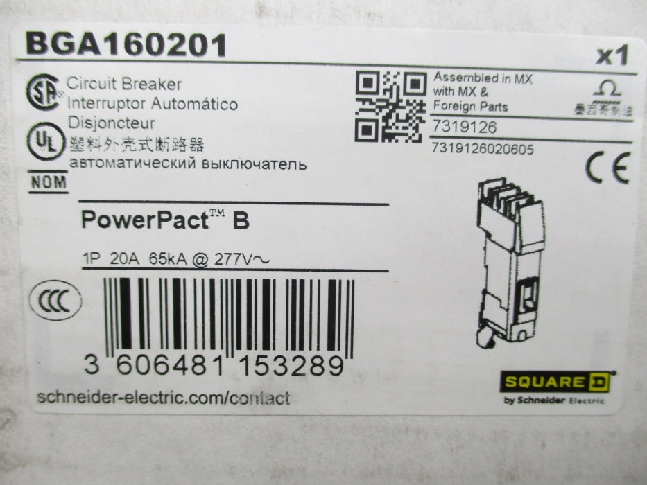 SQUARE D BGA160201 20A 277V NSMP