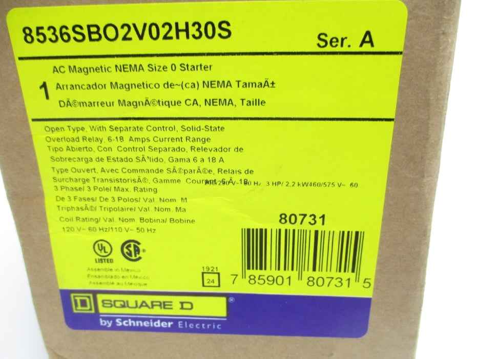 SQUARE D 8536SBO2V02H30S SER. A 110-120V 6-18A  NSMP