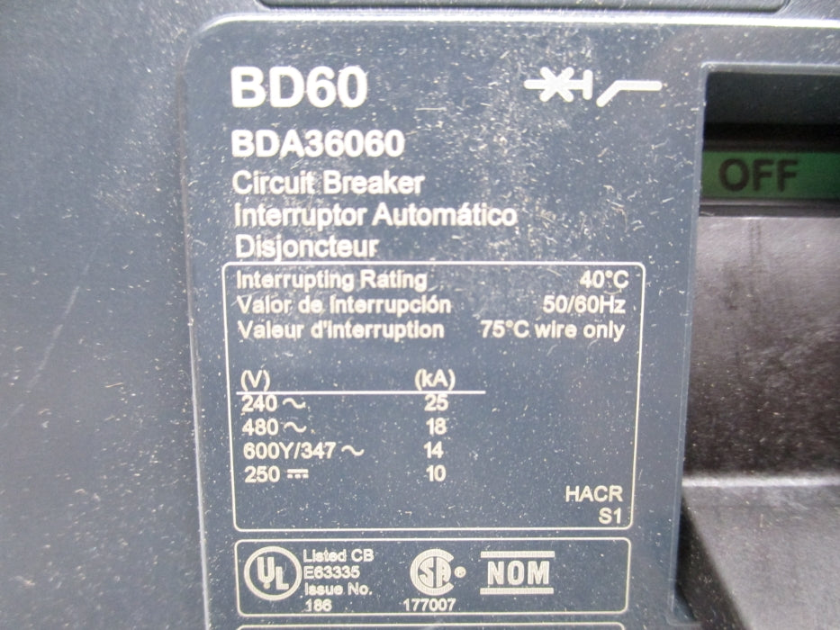 SQUARE D BDA36060 60A 480V NSMP