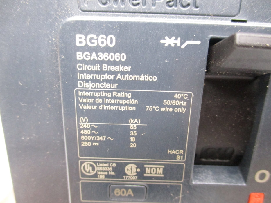SQUARE D BGA36060 60A 480V NSMP