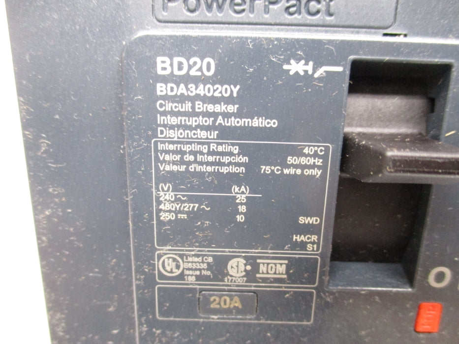 SQUARE D BDA34020Y 20A 277V NSMP