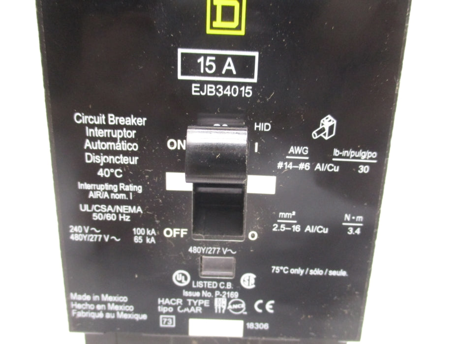 SQUARE D EJB34015 15A 277V NSMP