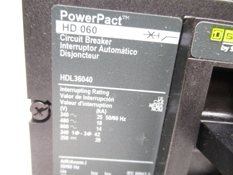 SQUARE D HDL36040 40A 600V NSMP