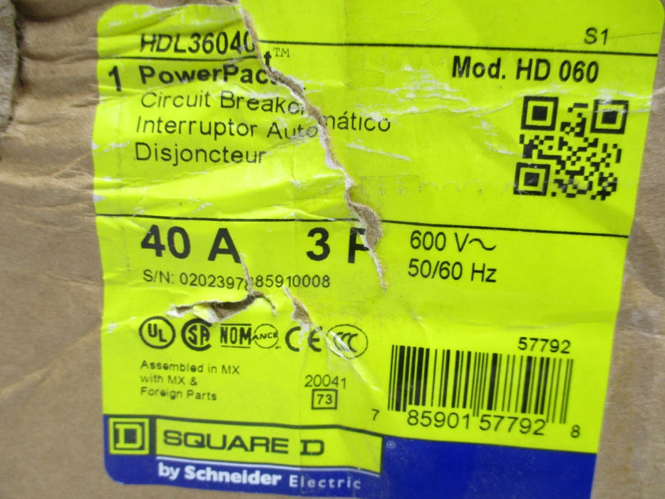 SQUARE D HDL36040 40A 600V NSMP