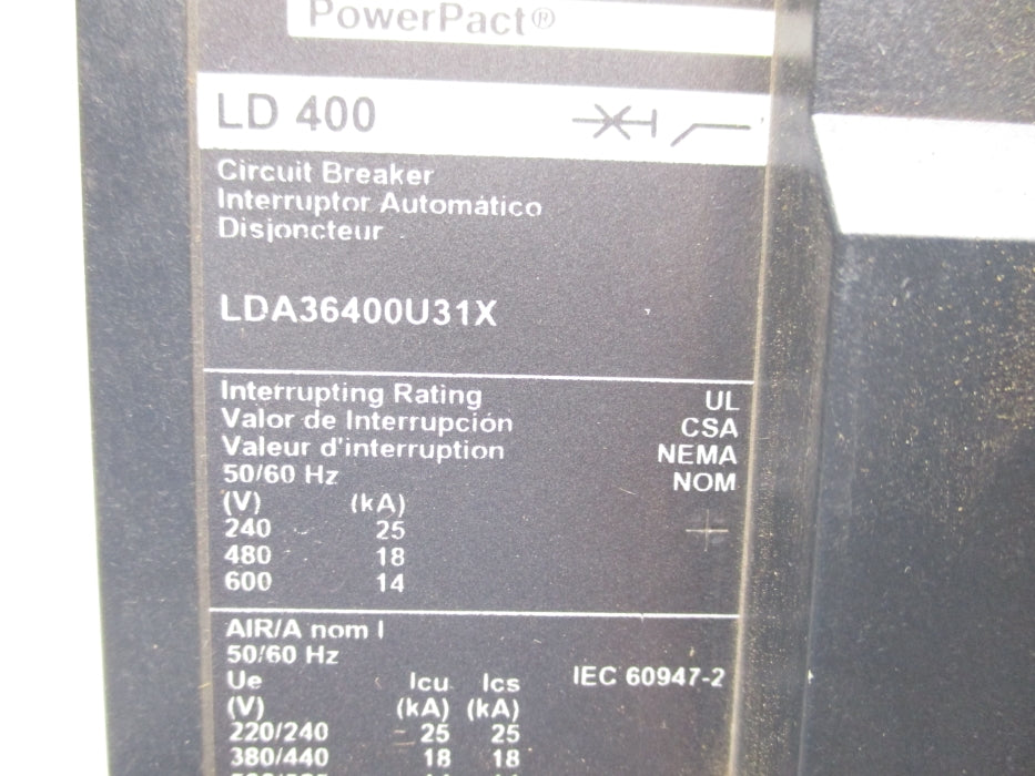 SQUARE D LDA36400U31X 400A 600V (AS PICTURED) NSNP