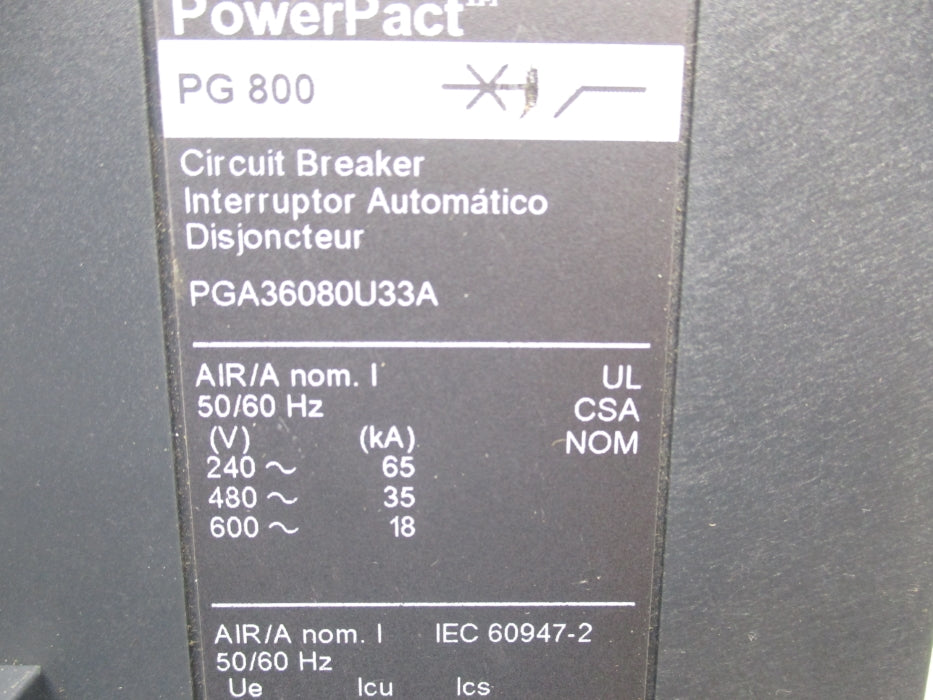 SQUARE D PGA36080U33A SER. 1 600V 800A NSNP
