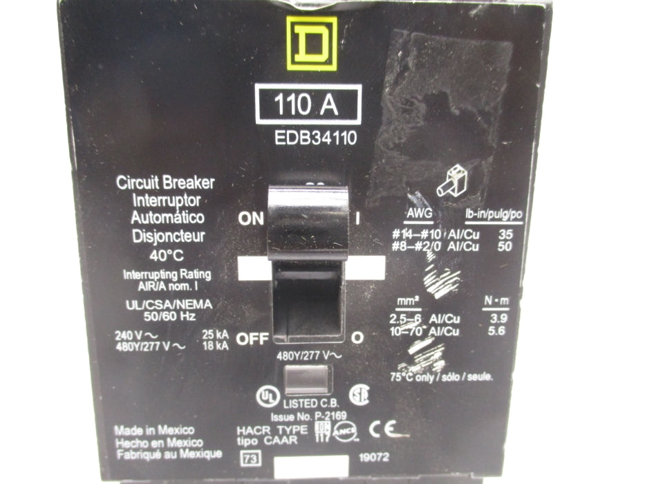 SQUARE D EDB34110 110A 277V UNMP