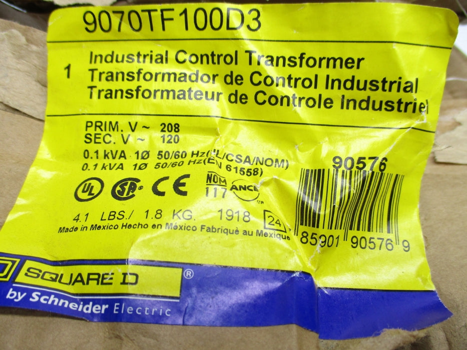 SQUARE D 9070TF100D3 .1KVA NSMP