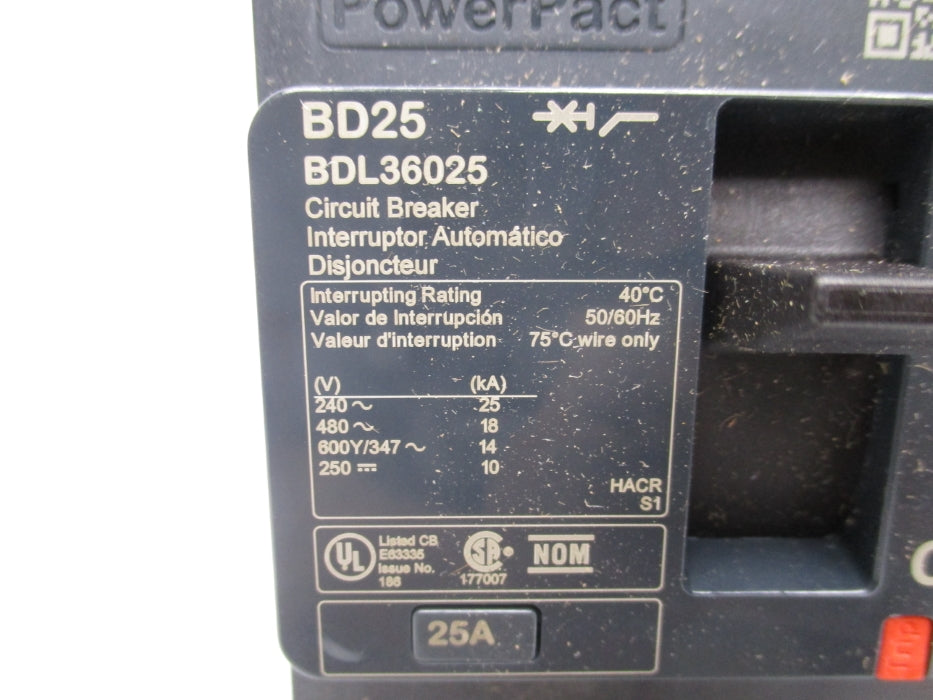 SQUARE D BDL36025 25A 480V NSMP