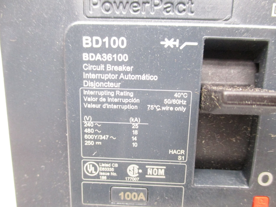 SQUARE D BDA36100 100A 480V NSMP