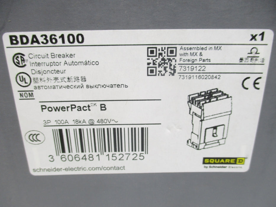 SQUARE D BDA36100 100A 480V NSMP