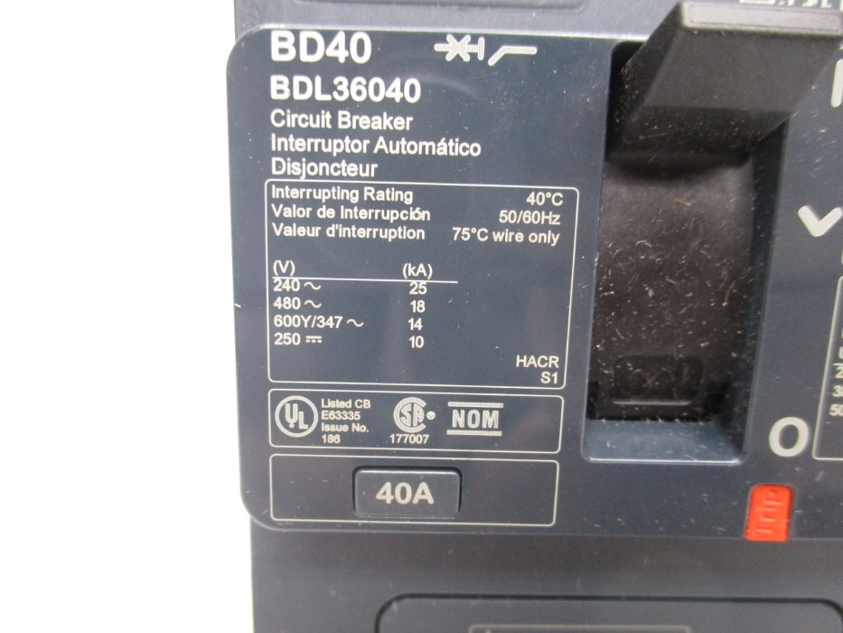 SQUARE D BDL36040 40A 480V NSMP