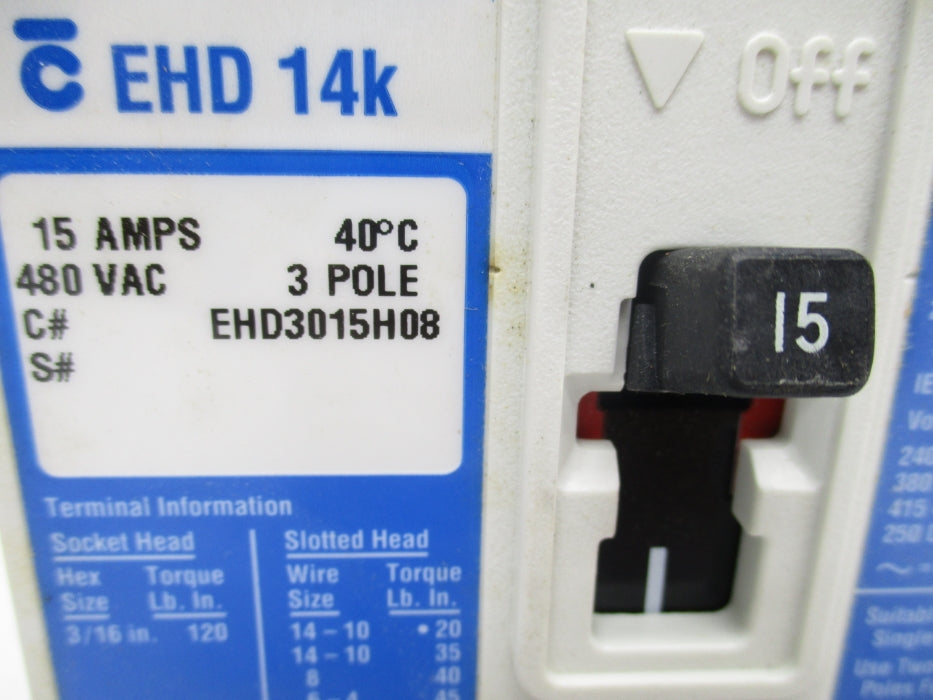 CUTLER HAMMER EHD3015H08 SER. C 15A 480VAC NSMP