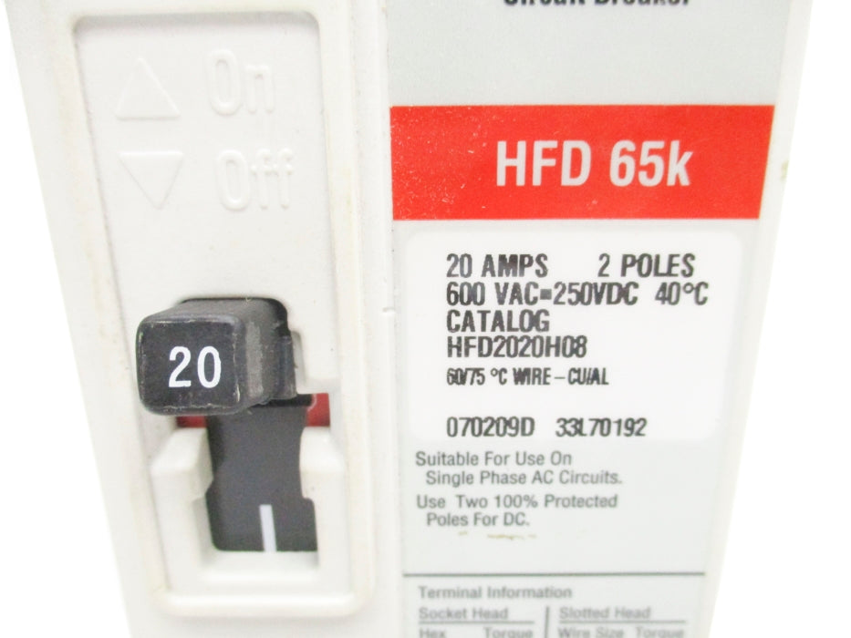 CUTLER HAMMER HFD2020H08 20A 600VAC UNMP