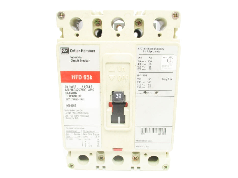 CUTLER HAMMER HFD3030H08 30A 600VAC UNMP