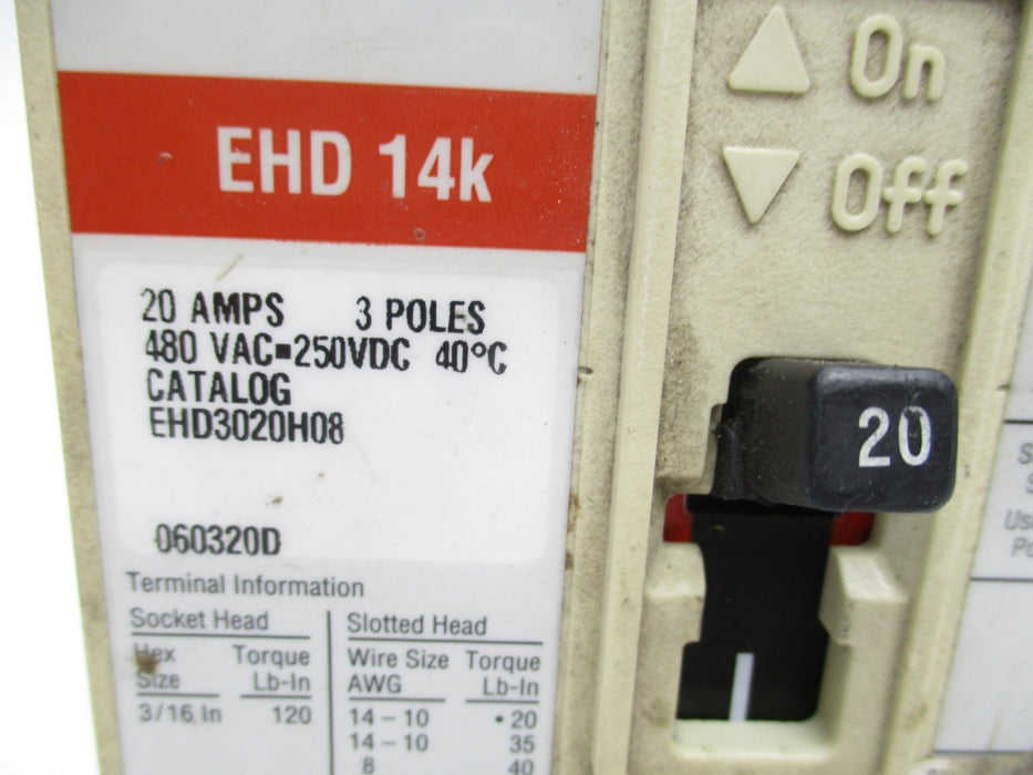 CUTLER HAMMER EHD3020H08 20A 480VAC UNMP
