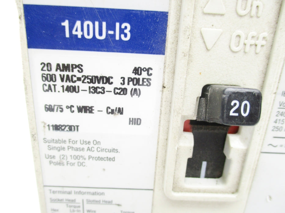 ALLEN BRADLEY 140U-I3C3-C20 20A 600VAC UNMP