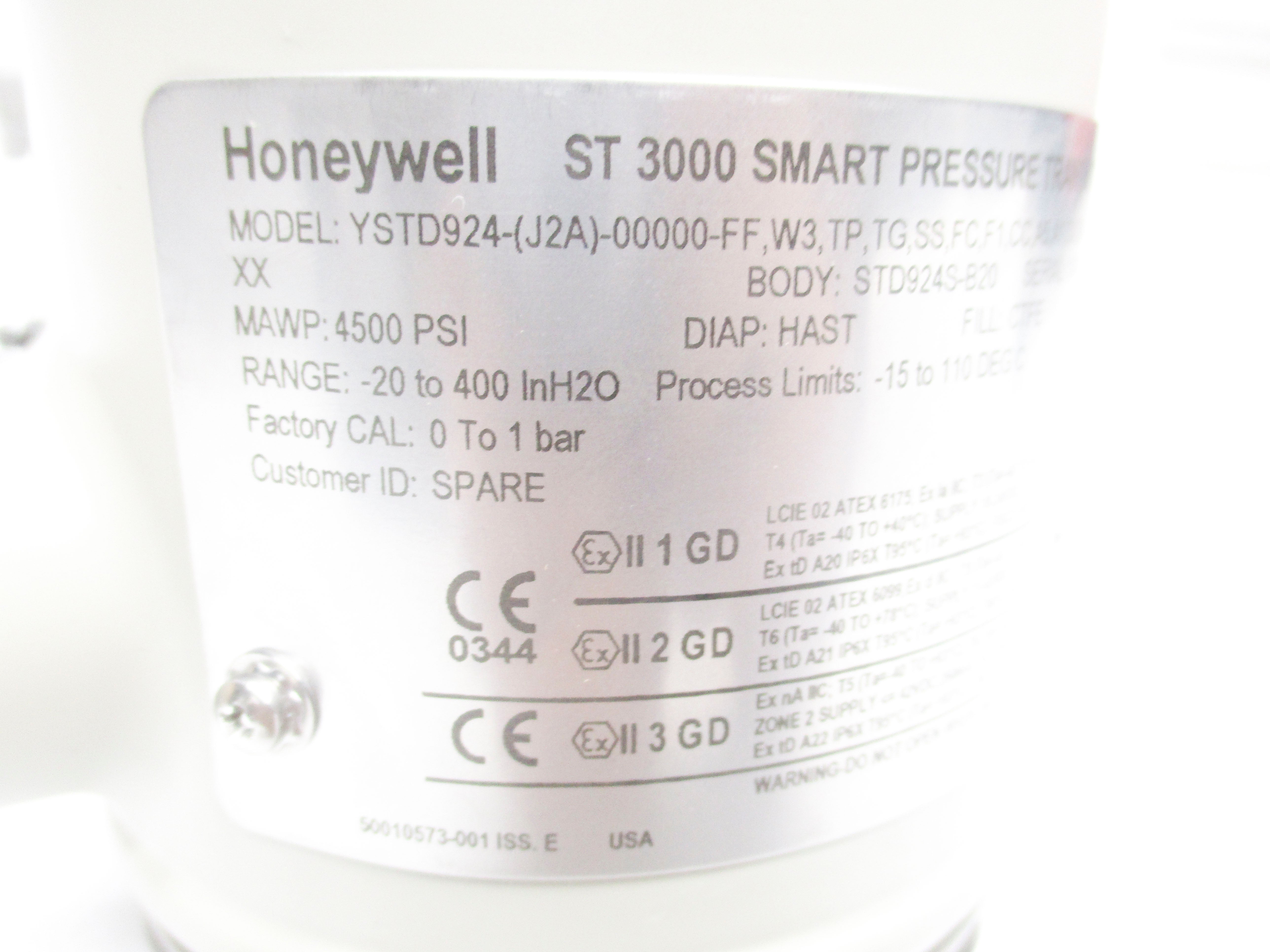 HONEYWELL YSTD924-(J2A)-00000-FFW3TPTGSSFCF1CCA5A10X(B4)(RH)(PT)3C+XXXX NSMP