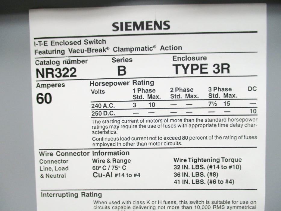 SIEMENS NR322 SER. B NSMP